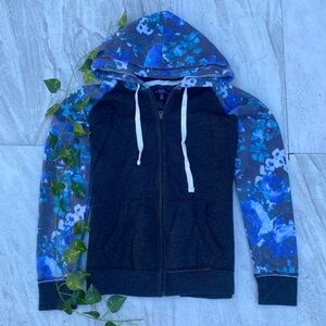 Aeropostale Floral Zip Up Hoodie Sweater Long Sleeve Y2K Flower Fleece Jacket